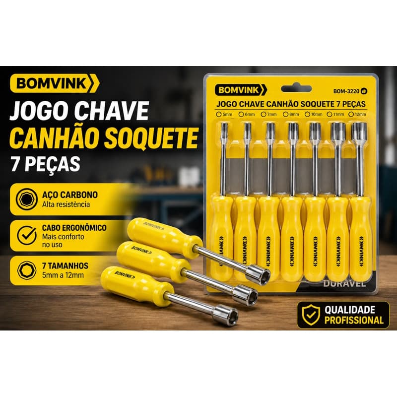Jogo de chave canhão 7 unidades Profissional aço cromo Vanádio 5 a 12 cabo resistente kit 7 Manual Bomvink
