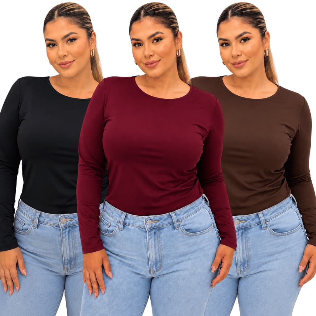 Blusa Plus Size Manga Longa Basica Pro Frio e Inverno Confortavel No Suplex Premium Gola O