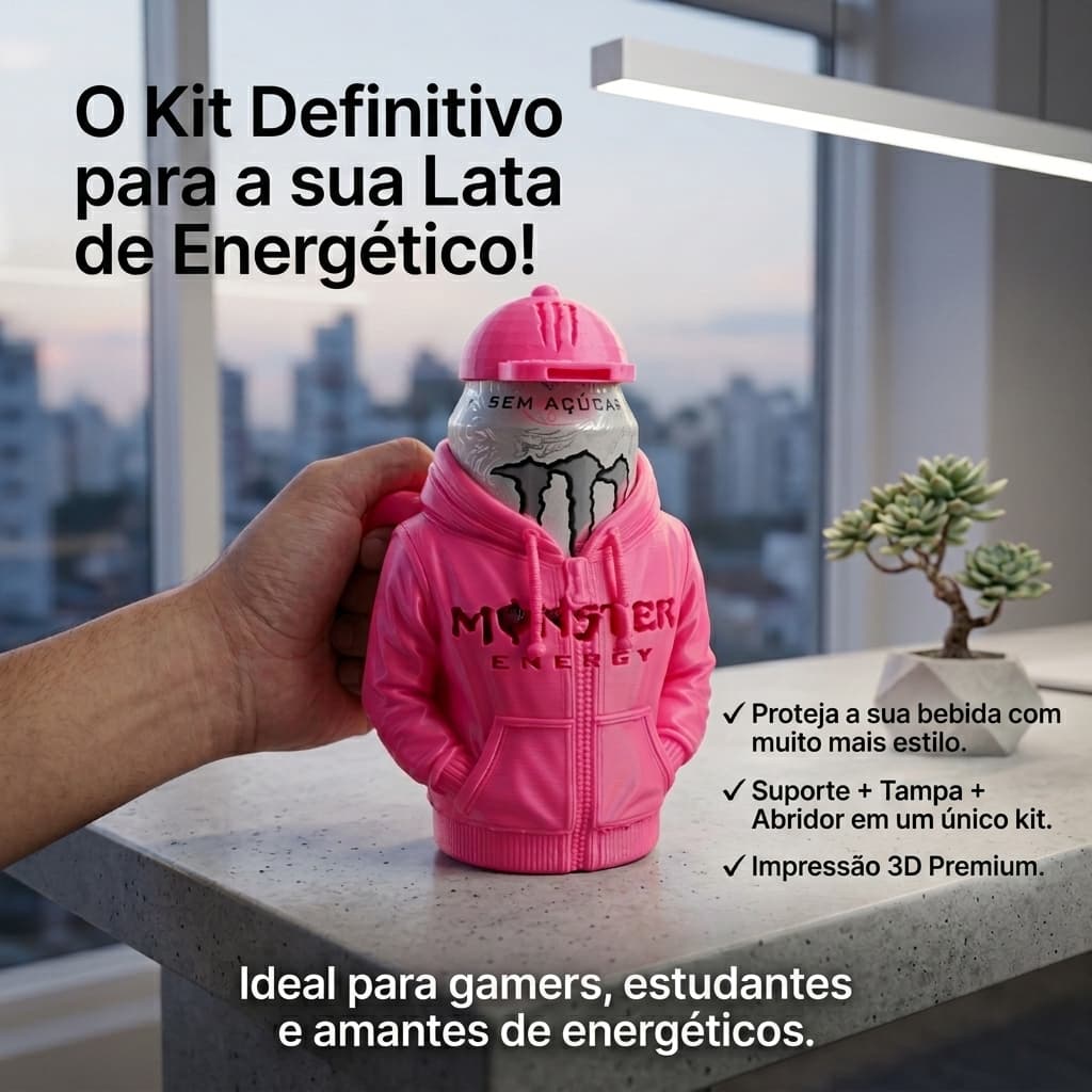Kit Suporte para Lata estilo Moletom Monster + Chaveiro multifuncional tampa/abridor
