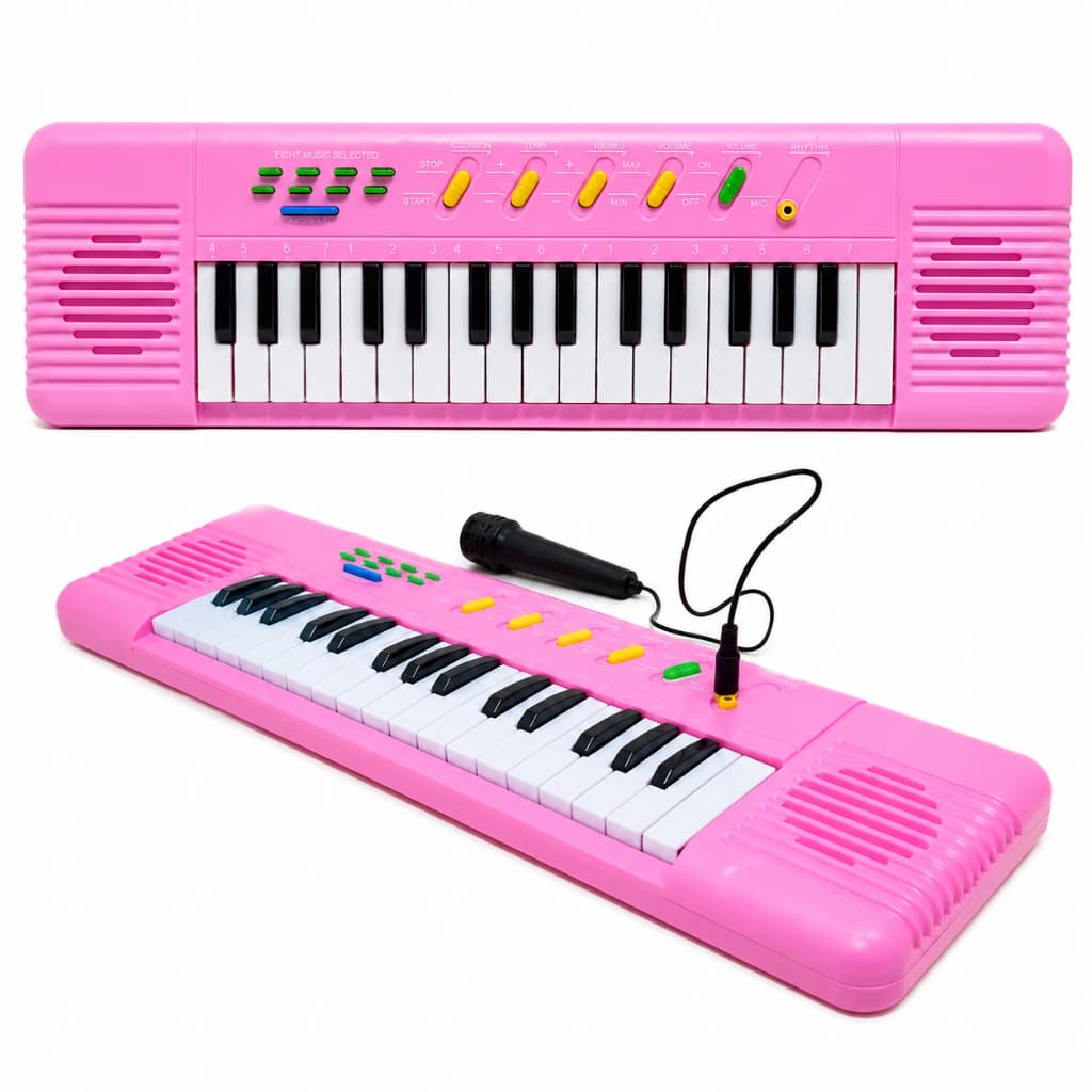 Piano Infantil Rosa 32 Teclas com Microfone Teclado Musical Educativo Brinquedo