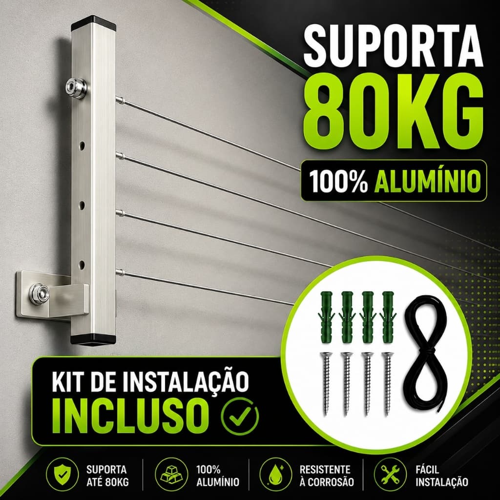 Varal de Parede dobravel varal de roupas 100% Alumínio–Suporte Reforçado 80kg | Envio Imediato SADS