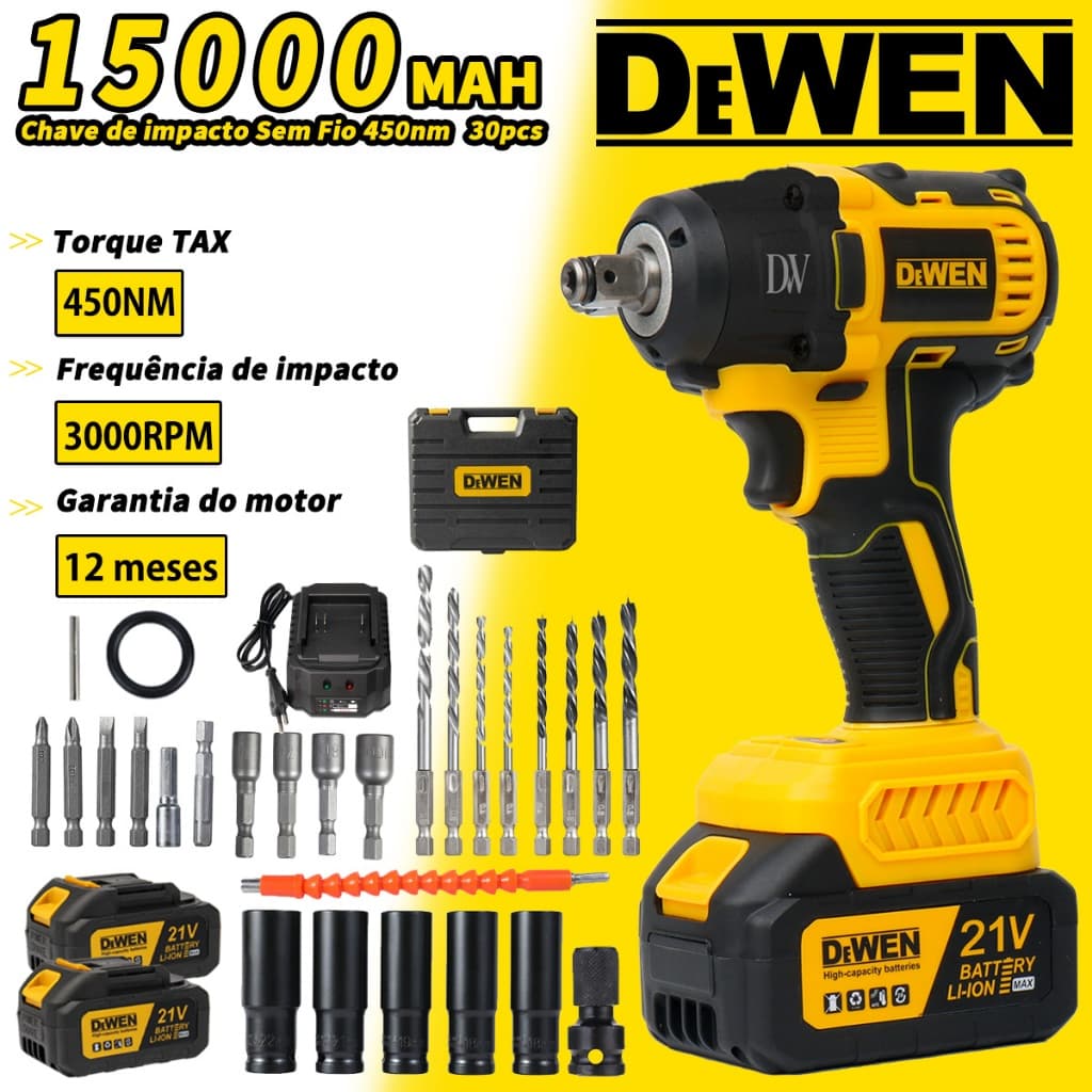 Chave de impacto Sem Fio 88V 450nm sem escova com 2 baterias Com Maleta e Acessórios 30pcs【127/220V】