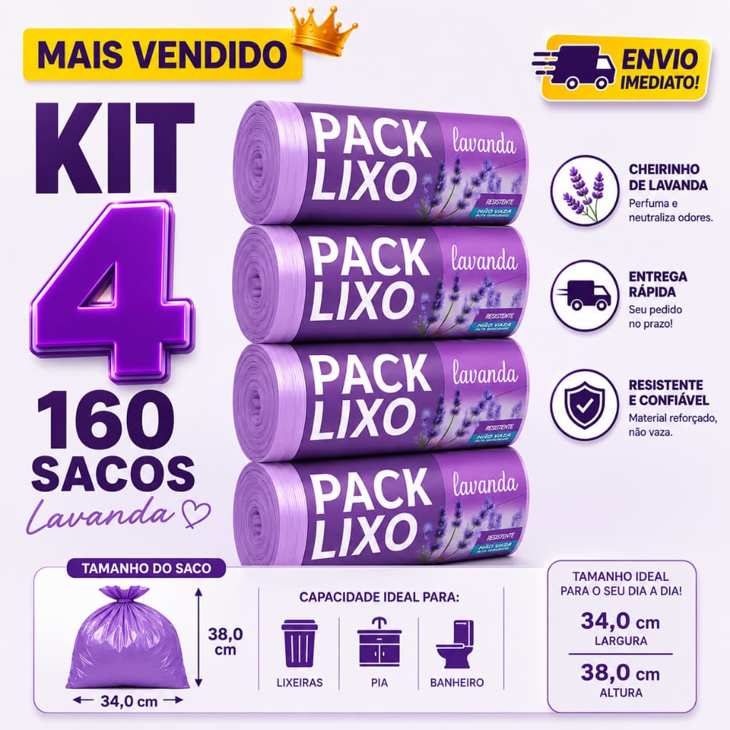 Kit 4 Saco De Lixo Perfumado Cheiroso Lavanda Cozinha e Banheiro Antiodor Anti Inseto Aromatizado