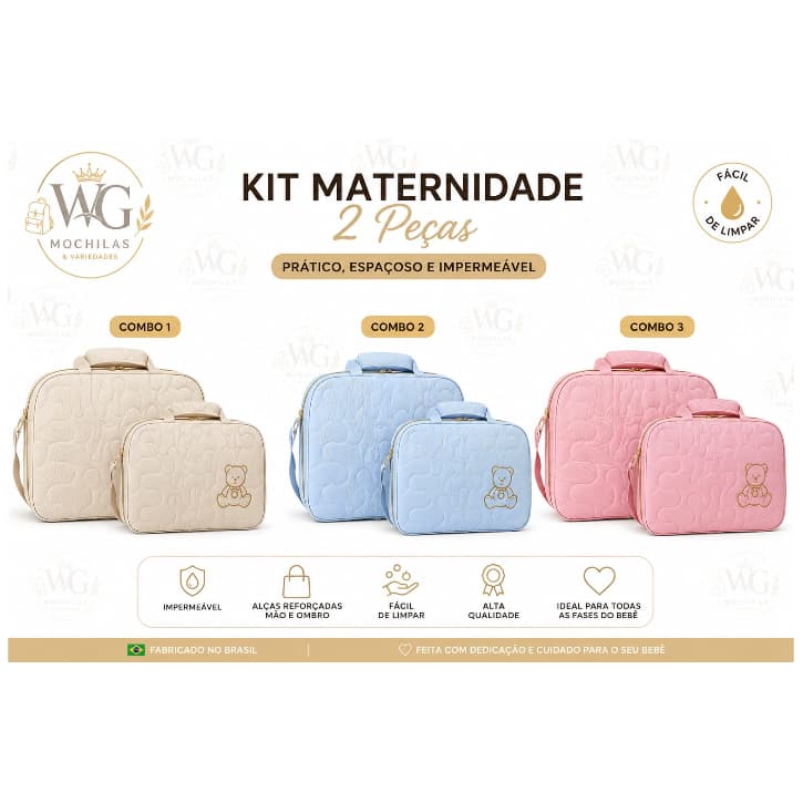 Kit Bolsa Maternidade 2 Peças Premium | Grande + Frasqueira | Impermeável, Prática e Espaçosa 219/20
