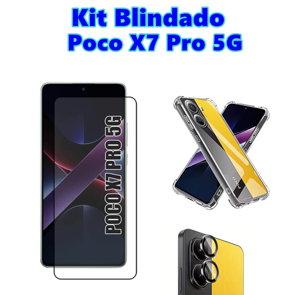 Kit Celular Poco X7 Pro 5G Película De Vidro 3D + Capa Anti Impacto Transparente + Película Para Câmera