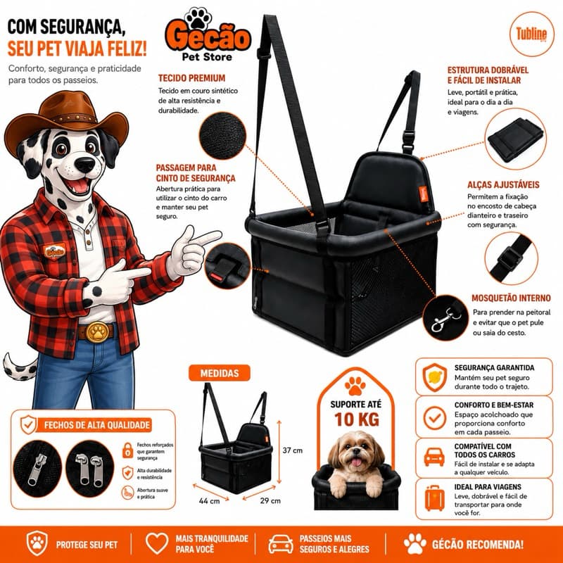 Assento Cadeirinha Cães Gatos Preta Sintetico Exclusiva 10kg Preta Couro Sintetico de Alta Qualidade Para Pets até 10kg