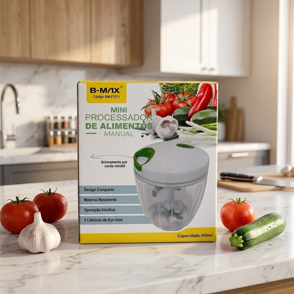 Mini Processador Manual de Alimentos 900ml 5 Lâminas em Aço Inox | Triturador de Alho, Legumes e Temperos