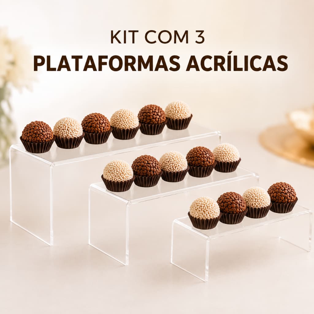 Kit 3 Suporte Expositor Para Doces Cosméticos Joias De Acrílico Plataforma Decoração Vitrines nichos estantes
