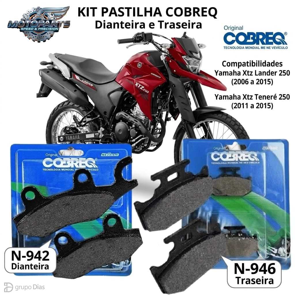 KIT PAR PASTILHA DIANTEIRA + TRASEIRA COBREQ YAMAHA XTZ 250 TENERÉ: 2011, 2012, 2013, 2014 e 2015