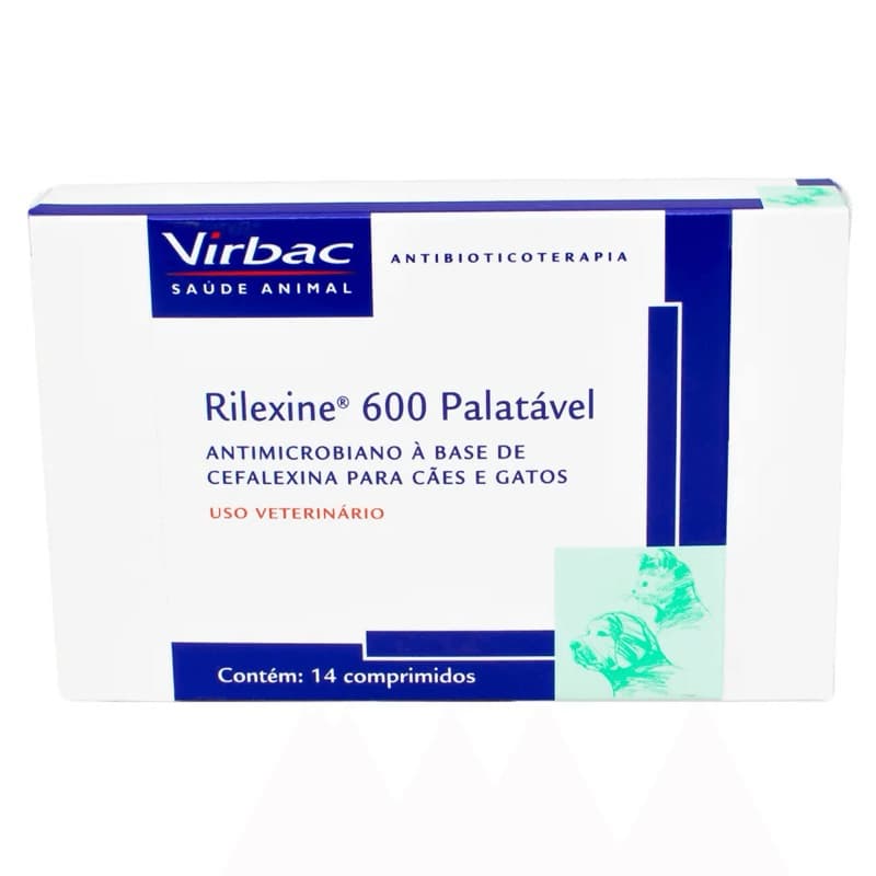 Rilexine 600mg Antimicrobiano para Cães e Gatos 14 comprimidos