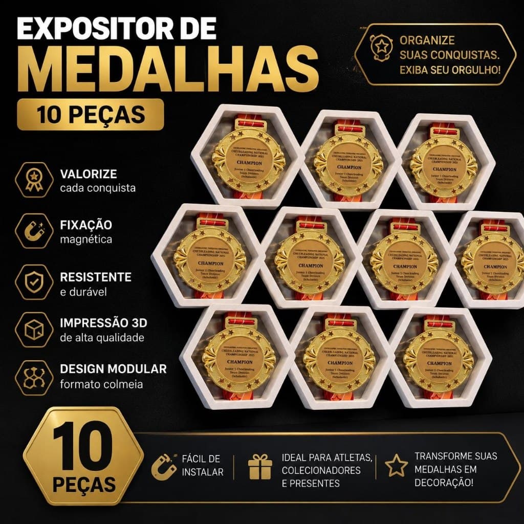 Kit 10 Expositores de Medalhas com Ímã - Para Geladeira e Painel de Metal Decorativo