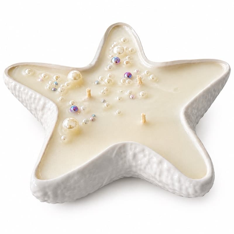Vela Aromática Estrela do Mar 90g Aroma Champagne | Cera de Coco | Decoração Praia | Presente Artesanal