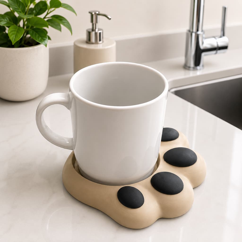 Porta Copo Patinha de Gato para Caneca e Xícara | Descanso de Copo Decorativo Antiderrapante | Suporte Fofo para Mesa