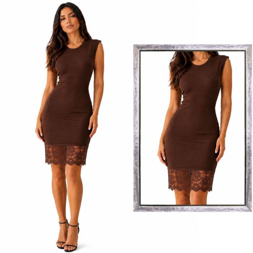 Vestido Feminino Estiloso com Renda Gola Alta Estiloso Tendência Elegante