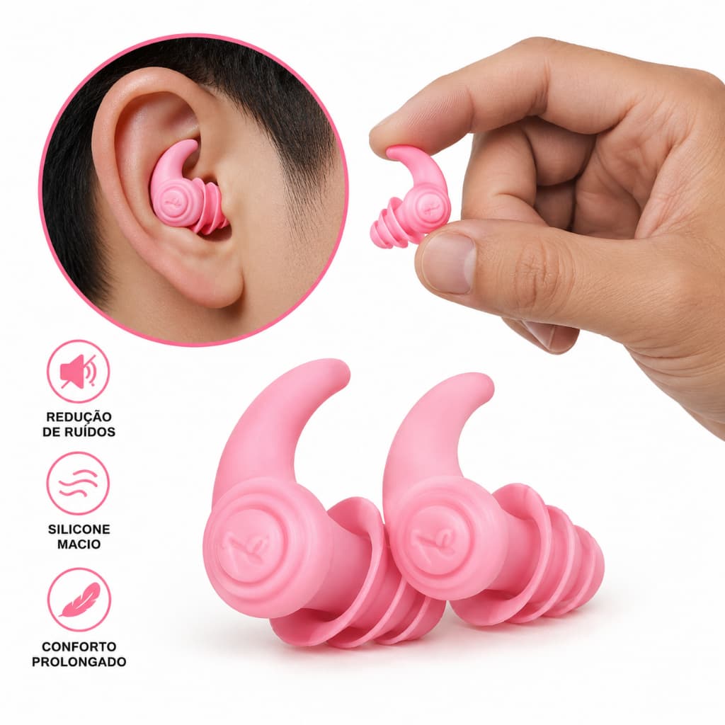 Kit 4 Pares Protetores Auricular Silicone Confortável Redução de Ruídos Design Ergonômico + Caixa de Acrilíco