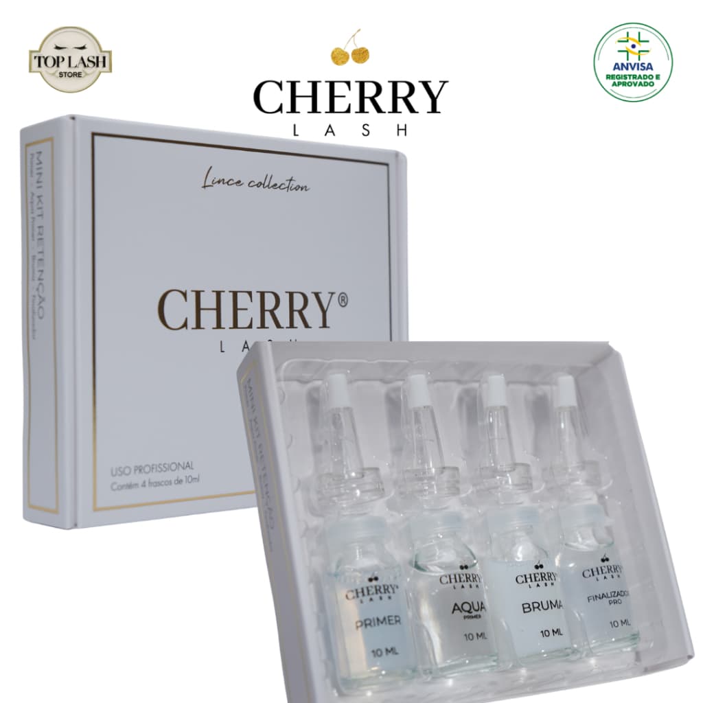 Mini Kit Retenção Cherry Lash Aqua + Primer + Bruma + Finalizador extensão de cílios Com Anvisa