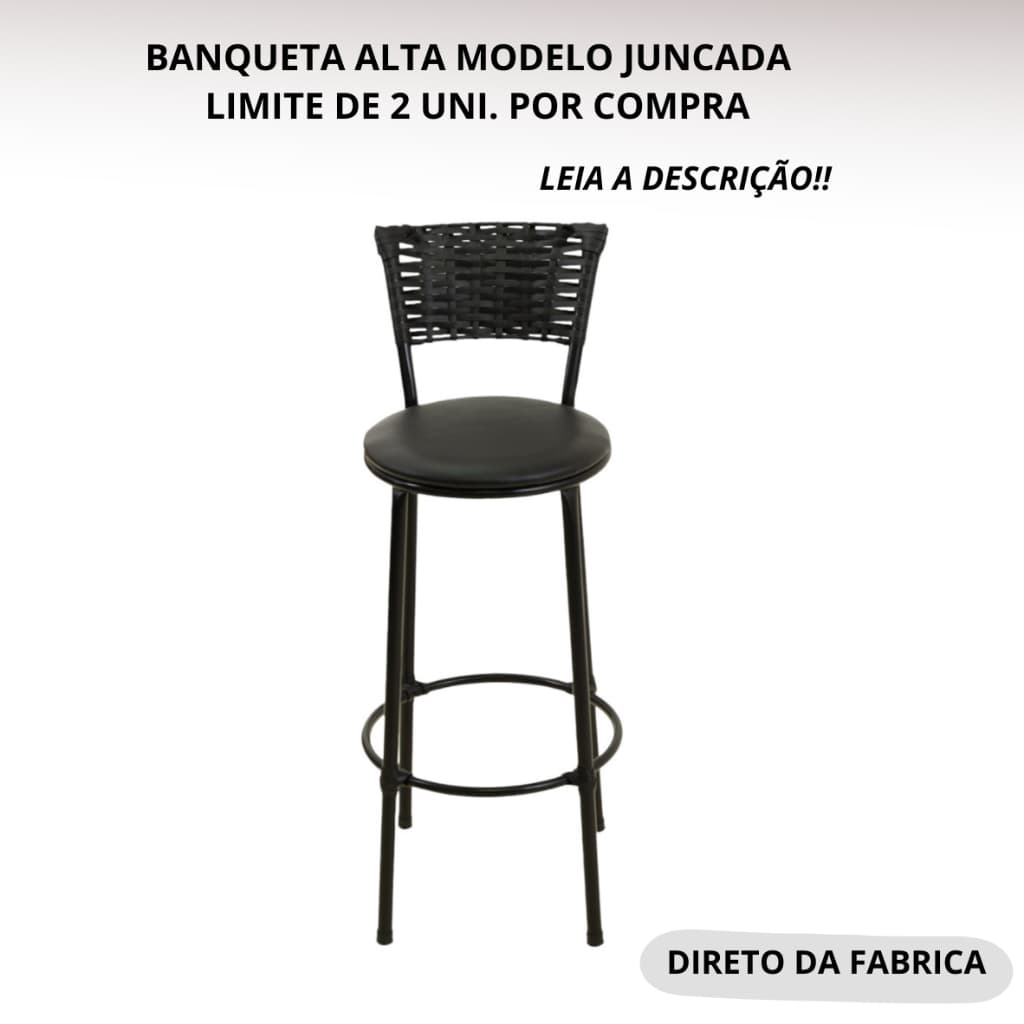 BANQUETA ALTA ENCOSTO REVESTIDO EM FIBRA SINTETICA PRETO TIPO JUNCO 1 BANQUETA ALTA PARA BALCÃO COZINHA AMERICANA
