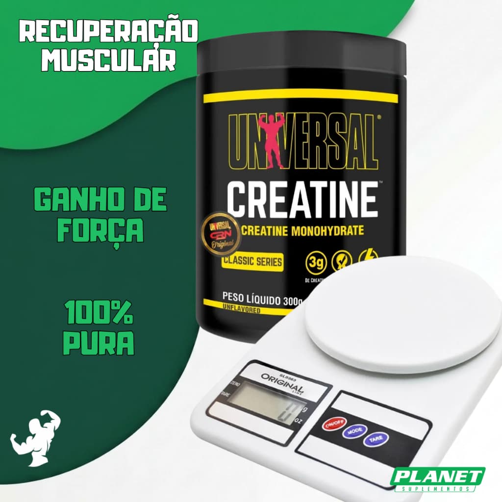 Kit Creatina 200g Universal + Balança Portátil Ganho de Força e Massa Magra Precisão na Pesagem