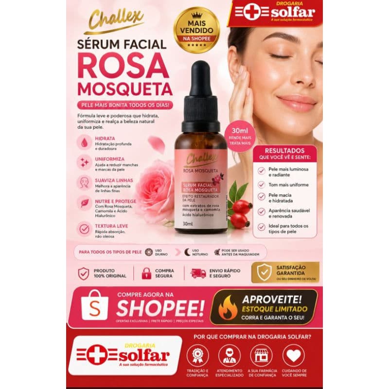 Sérum Facial Rosa Mosqueta, ácido hialurônico,reduz rugas, antioxidante rosa mosqueta
