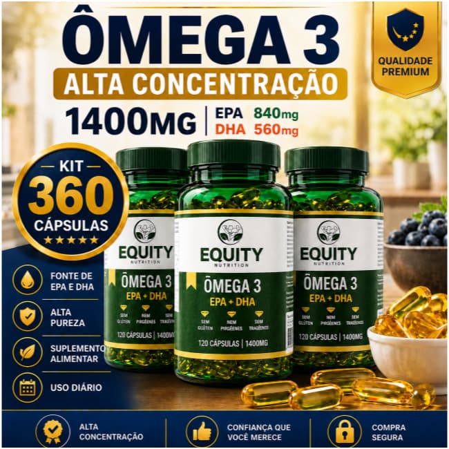 Ômega 3 1400mg EPA DHA 360 Cápsulas Original Equity Nutrition Alta Concentração