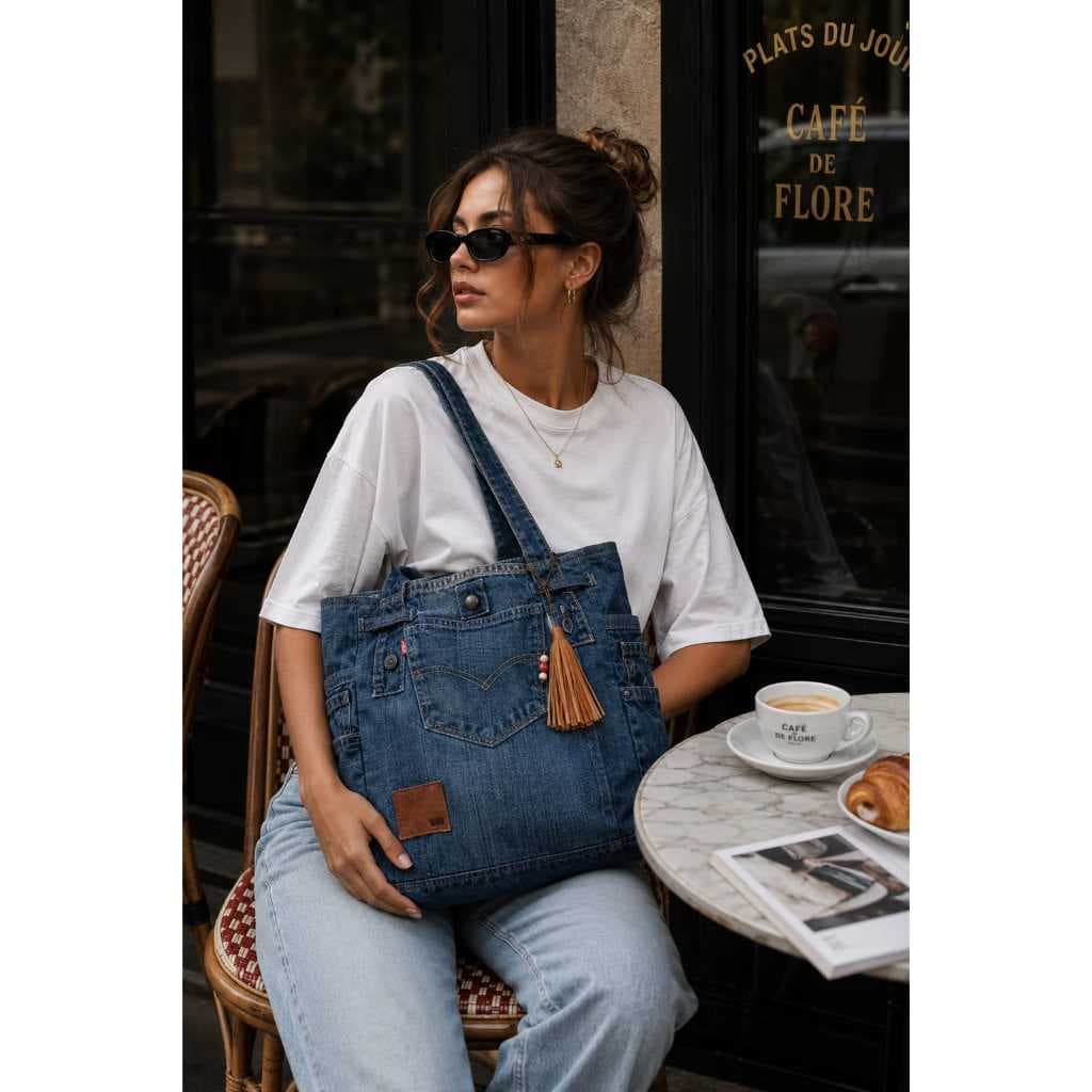 Bolsa Jeans Sling Bag ombro grande estilo Upcycling