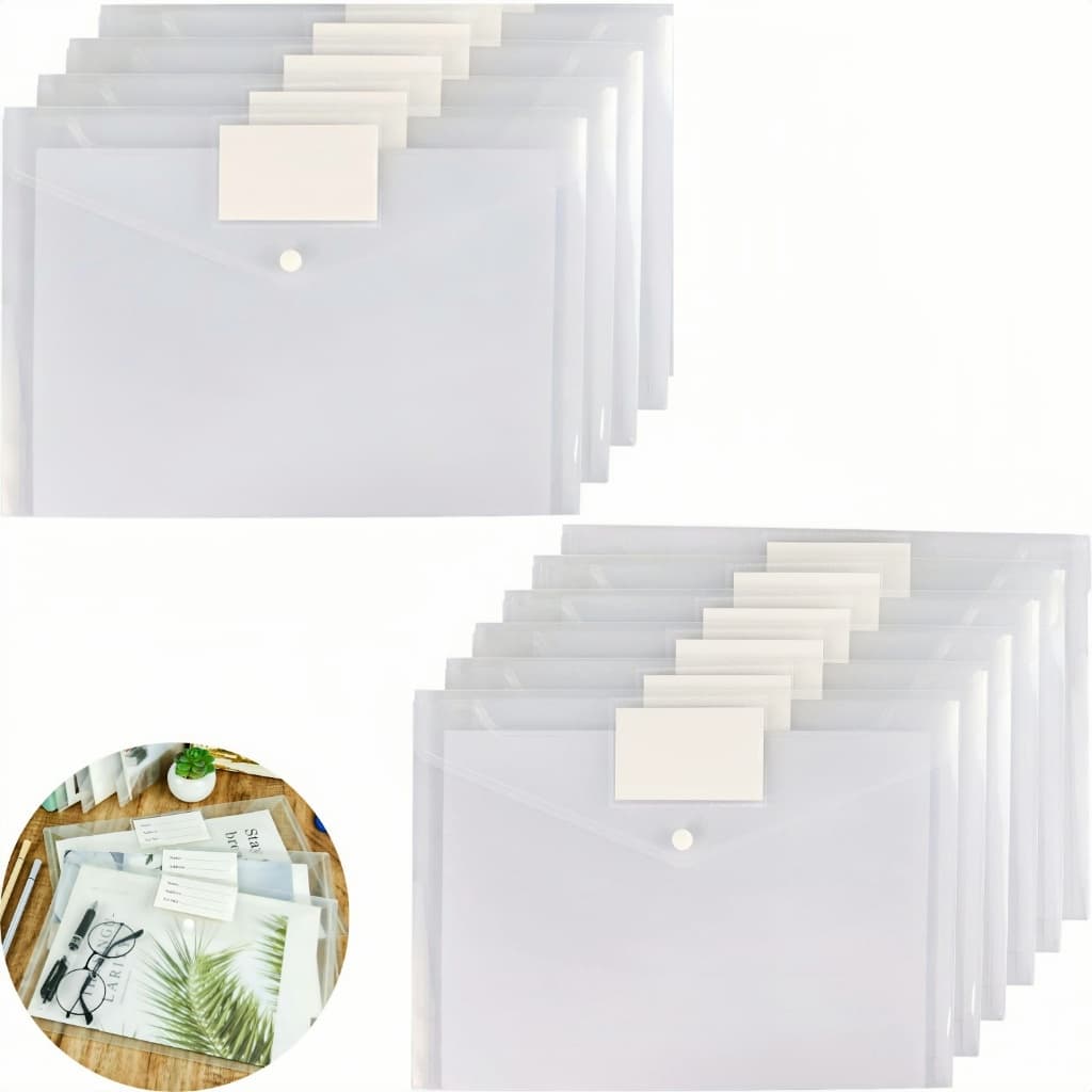 10 Pastas Envelope A4 Transparente com Botão Organizador de Documentos Com etiqueta