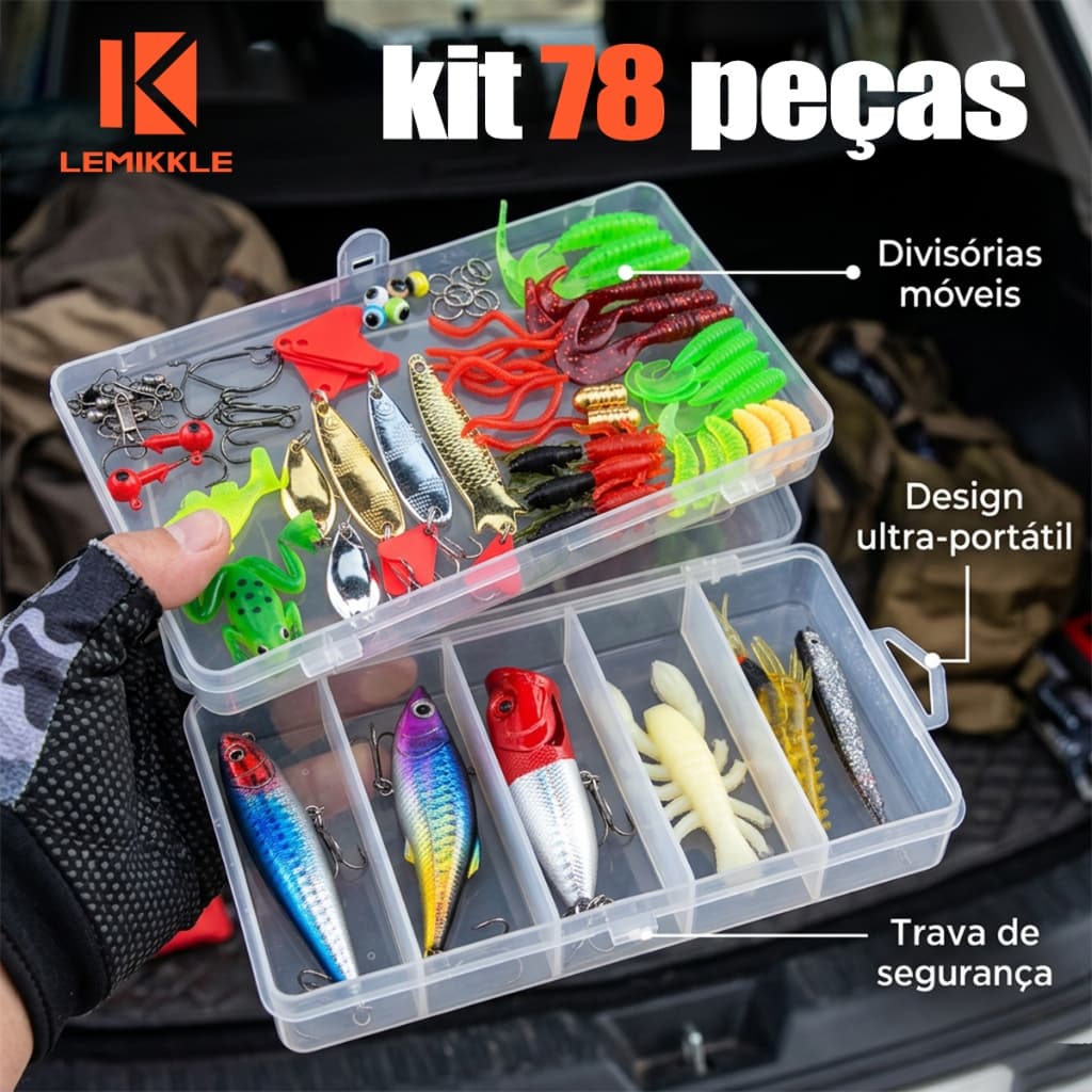 LEMIKKLE - 78 Peças Iscas Artificiais - Diversos Atributos, Pescadores, Portátil e Completo