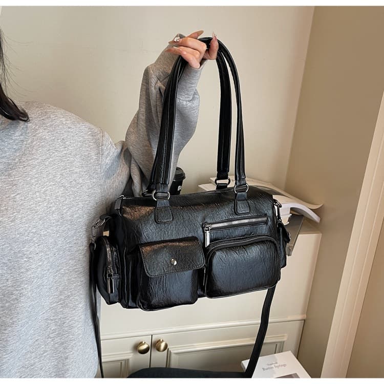 Bolsa Feminina Casual Elegante Grande Capacidade Bolsa Boston Ombro Transversal Multi Bolsos Macia