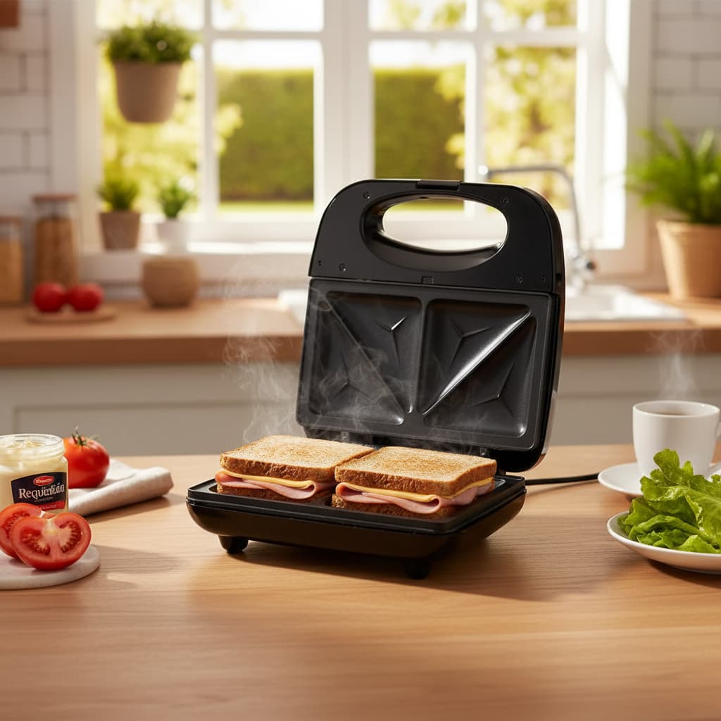 A sanduicheira grill elétrica  Startools 110V 220V Lanches hambúrgueres  Frango carnes legumes vegetais Café da Manhã