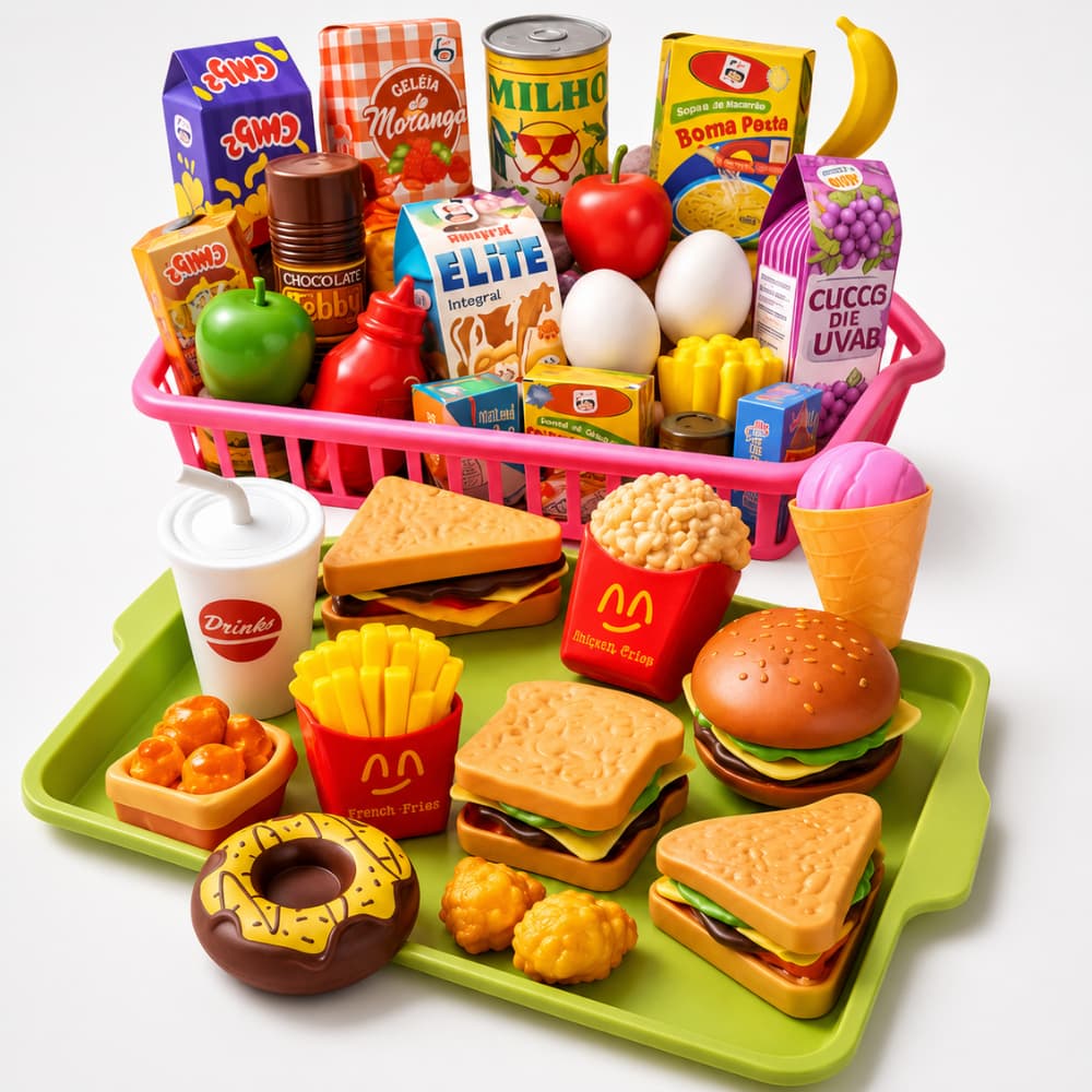 Kit Comidinhas De Cozinha Mercadinho Brinquedos Menina Menino Infantil 21 Pcs  Panelinhas Presente