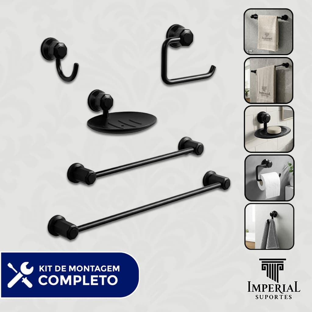 Kit Acessórios Para Banheiro 5 Peças Suporte Lavabo Decoração Toalheiro Porta Papel Saboneteira