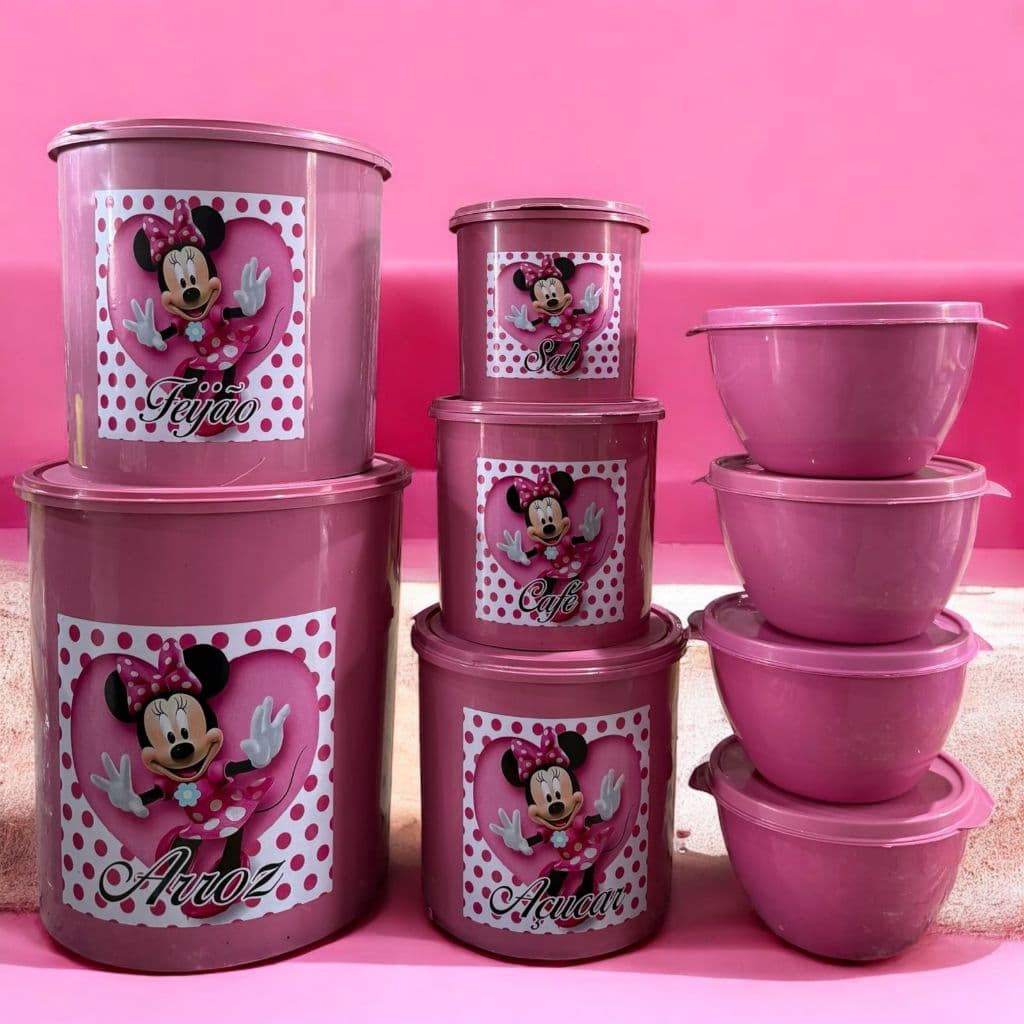 kit 5 Potes Adesivados Mantimentos e 4 Potes Redondo 750ml Cozinha Organizadores De Alimento