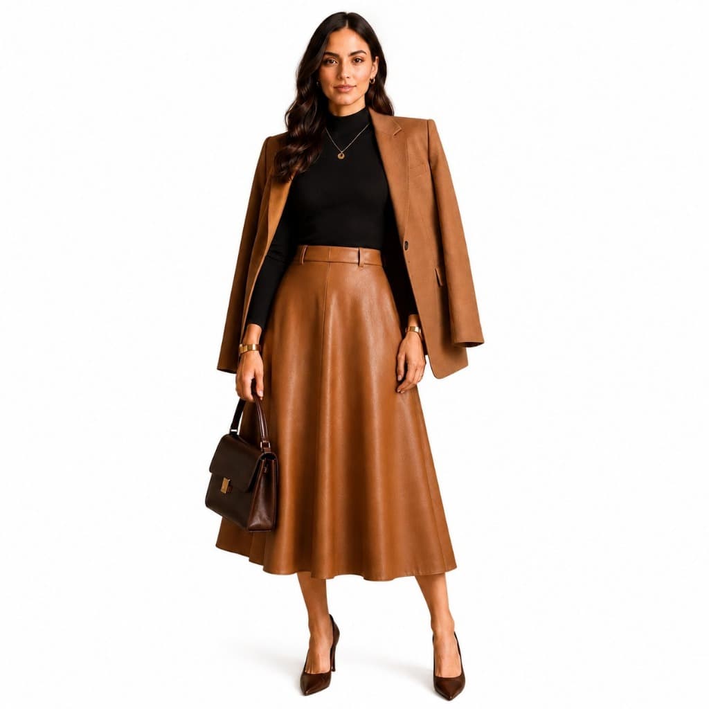 Saia Feminina Longa MIDI em Corino Estilo marcante