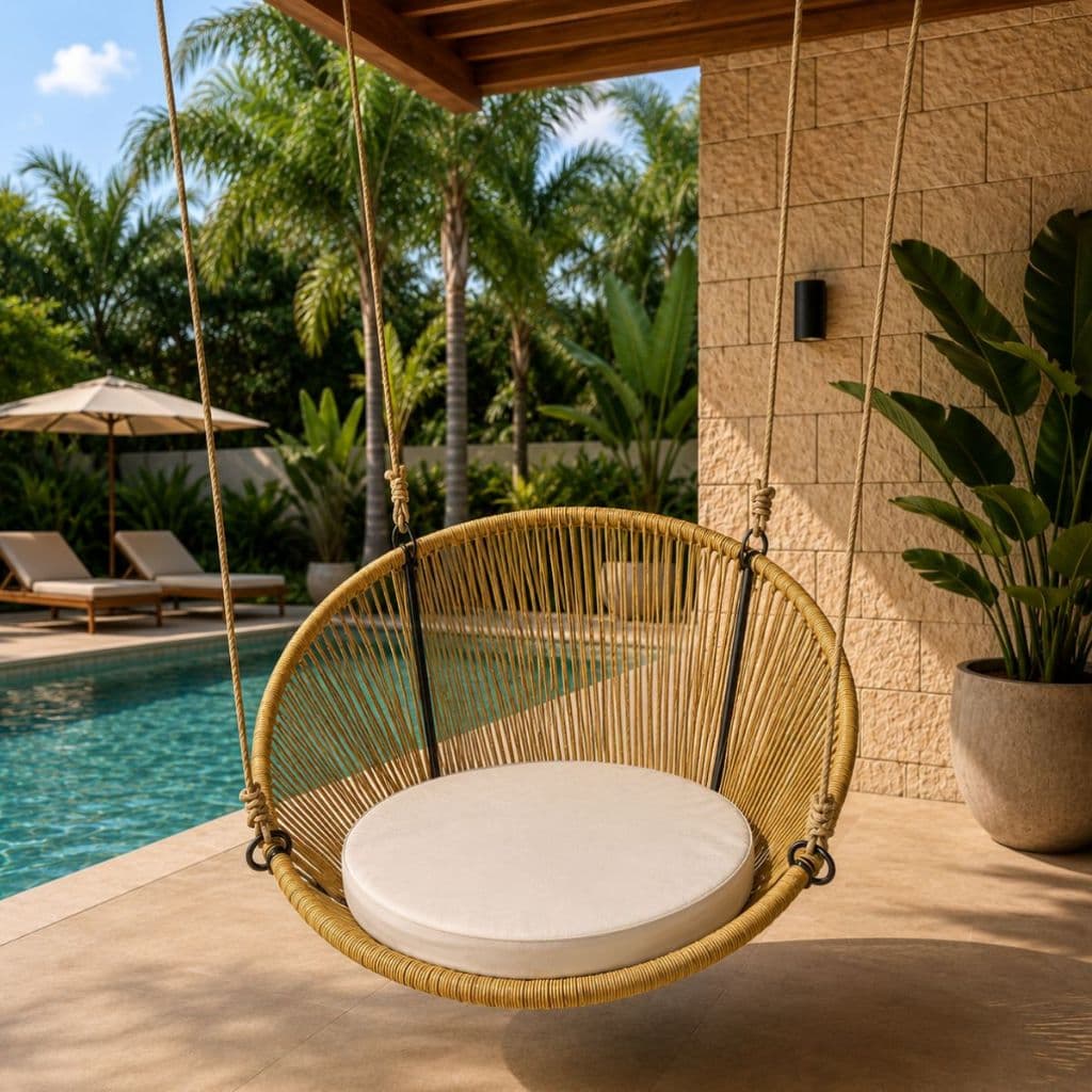 Balanço Concha na Fibra Estofado Prêmiun Ideal P/ Jardim, Chácara, Piscina, Varanda e Área Diversa