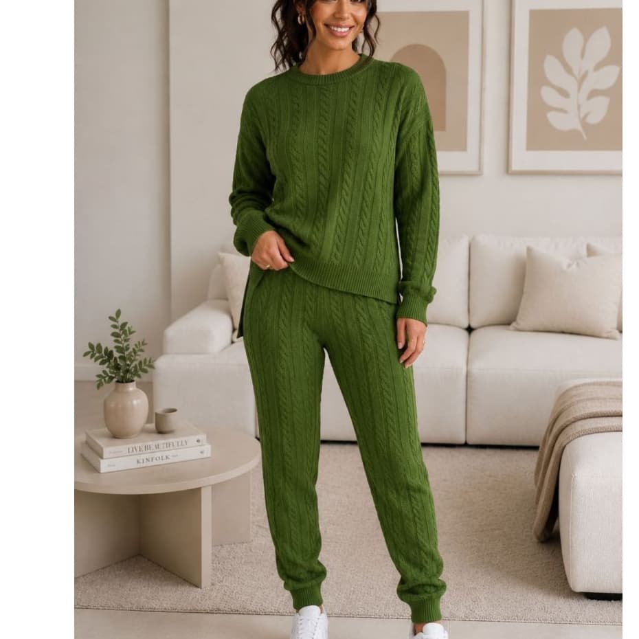 Conjunto Tricot Frio Inverno Mousse Calça Legging  Trança Macio Blusa Manga Longa