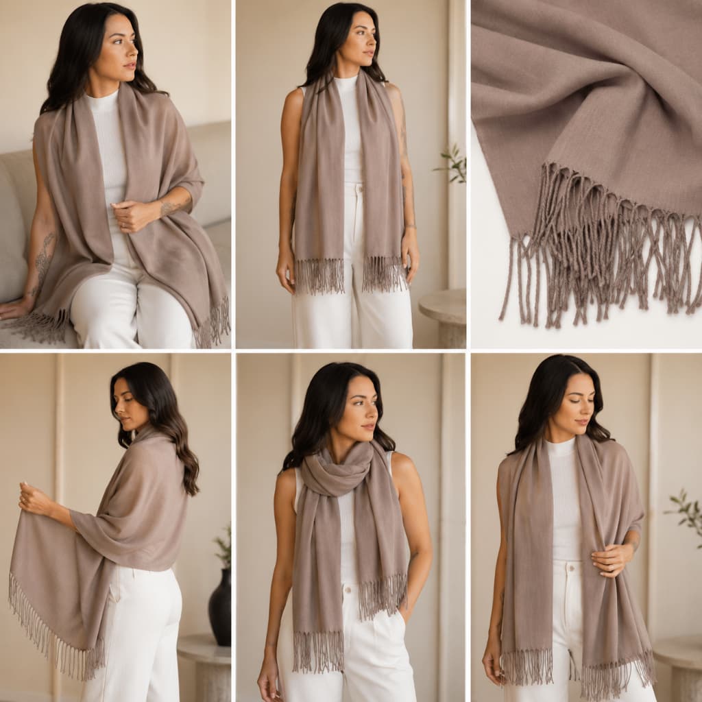 Cachecol Pashmina Cor Pele Com Franja Moda Elegante e Durável Xale Echarpe Unissex
