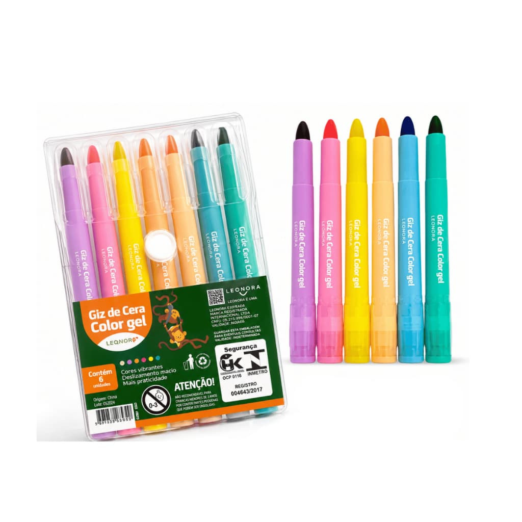 GIZ DE CERA COLOR GEL RETRATIL COM 06 CORES - LEO&LEO