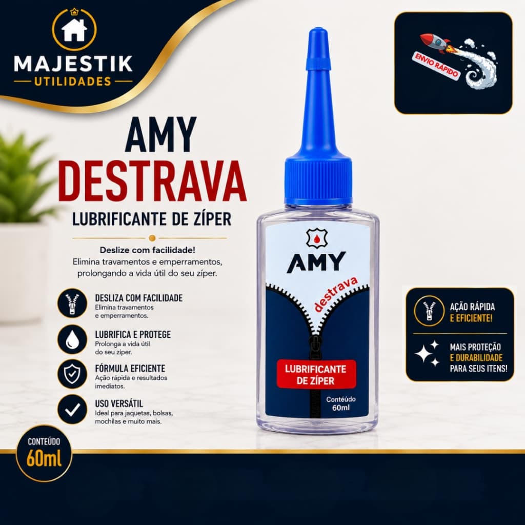 Lubrificante / Desengripante de Zíper AMY /Destrava Zíper de Jaquetas, Bolsas, Mochilas e Malas