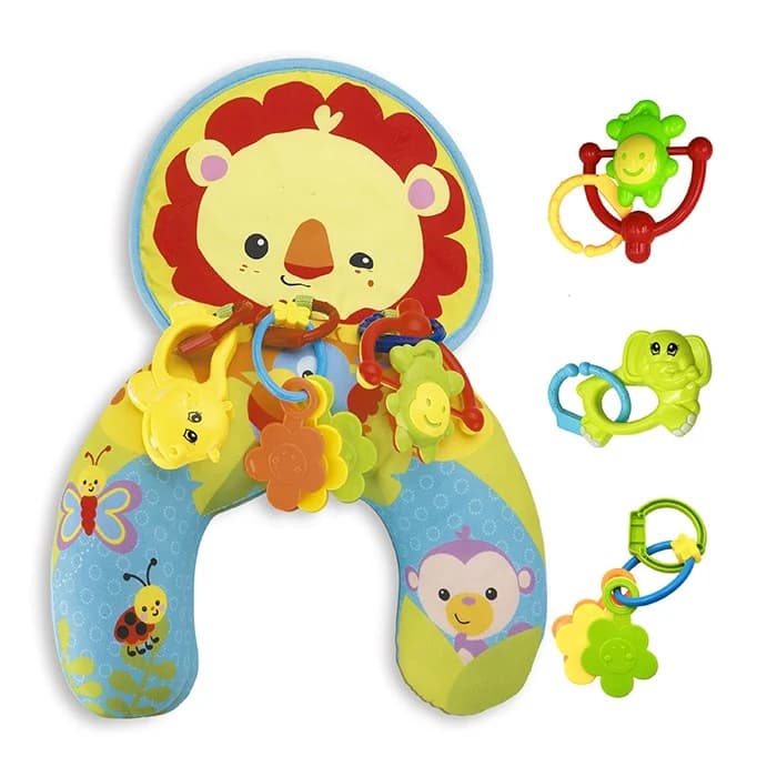 Almofada de Atividade Bebê Tummy time com brinquedos modelos elefante e Leao – Estimulo sensorial