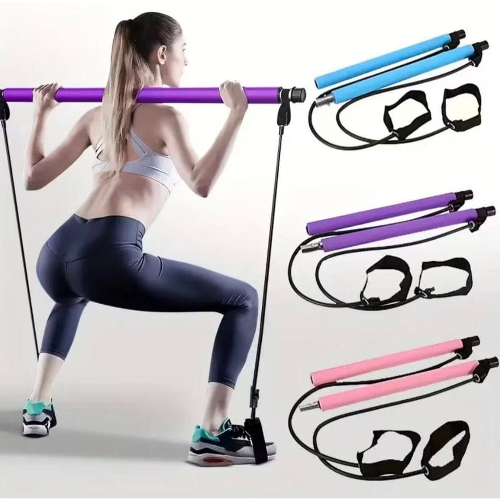 Barra Fitness com Faixas de Resistência – Bastão Multifuncional para Pilates, Alongamento
