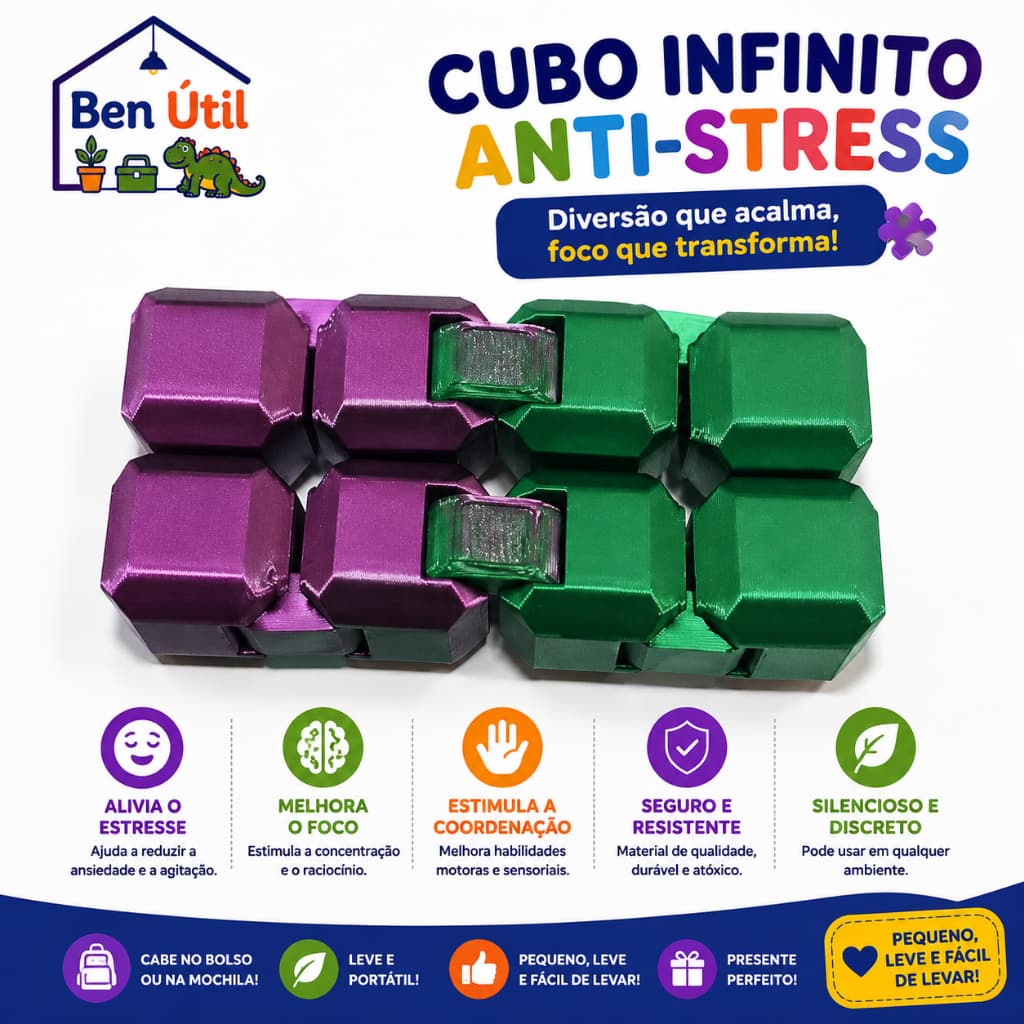 Cubo Infinito Sensorial Fidget Toy Divertido Anti Estresse Alivia Ansiedade Autismo TEA TDAH Crianças Especial e Adultos