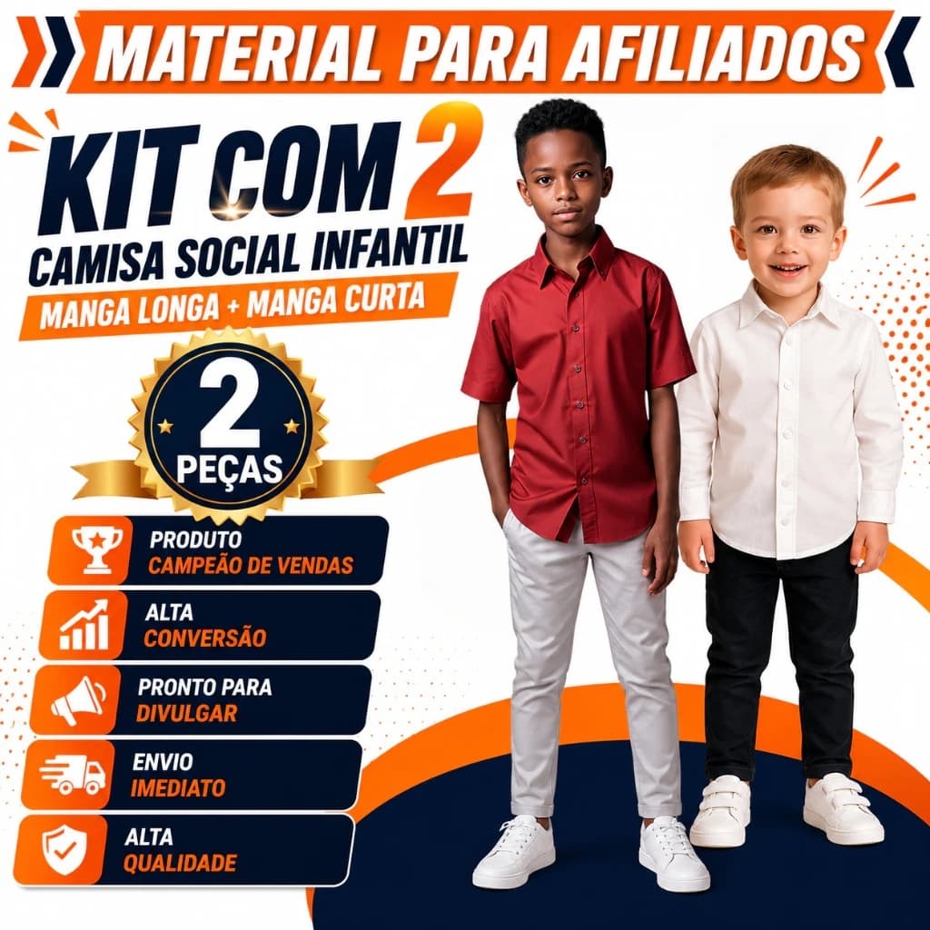 Kit 2 Camisas Social Infantil Manga Longa e Manga Curta Não Amassa Festa Casamento - Envio Imediaro !!!