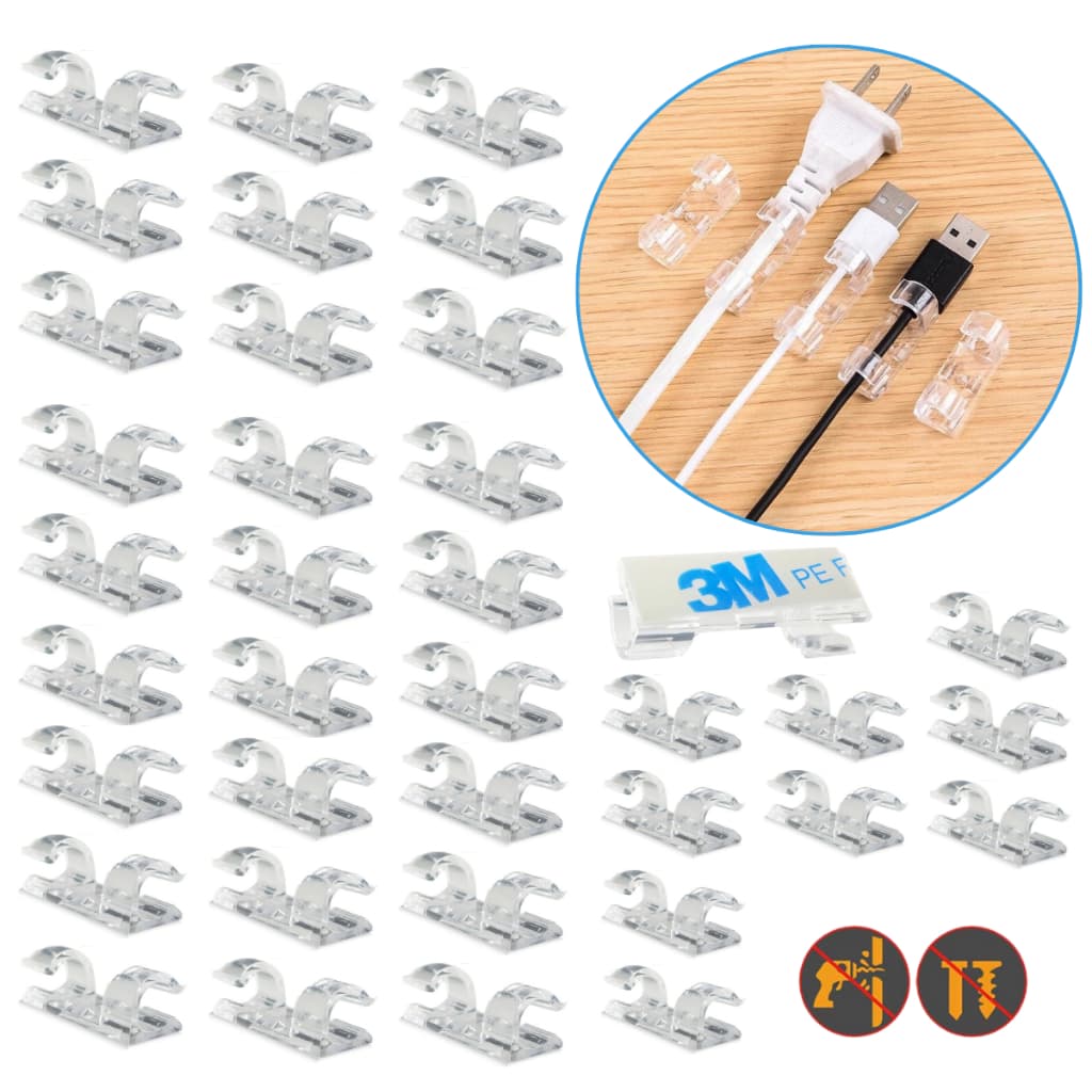 Kit Clips Organizador de Cabos Adesivo Transparente Fixador de Fios para Mesa Parede