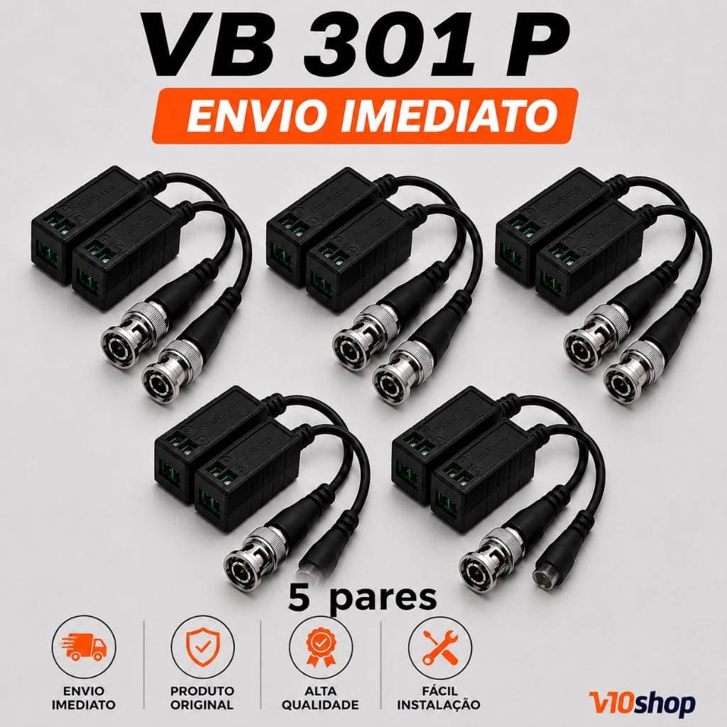 5 Balun Passivo Vb 301P Transmissão Vídeo 4K, HD, Full HD, 4MP Camera Intelbras conector BNC Macho
