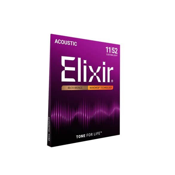 Cordas para violão acústico Elixir 11027 Nanoweb Coated 80/20 Bronze Light 11-52 ORIGINAL