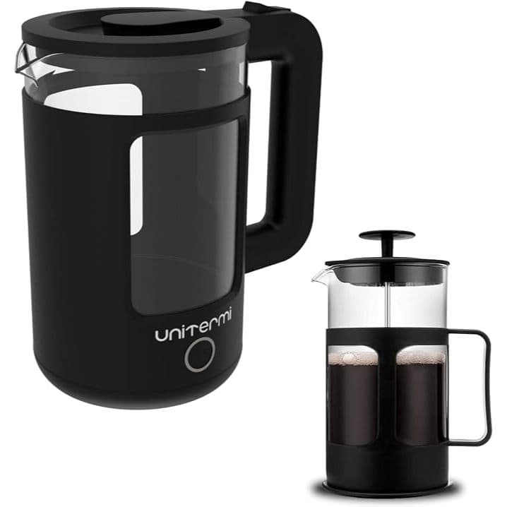 Kit Chaleira Elétrica De Vidro 1,5L com Prensa Francesa Preta 350 ML