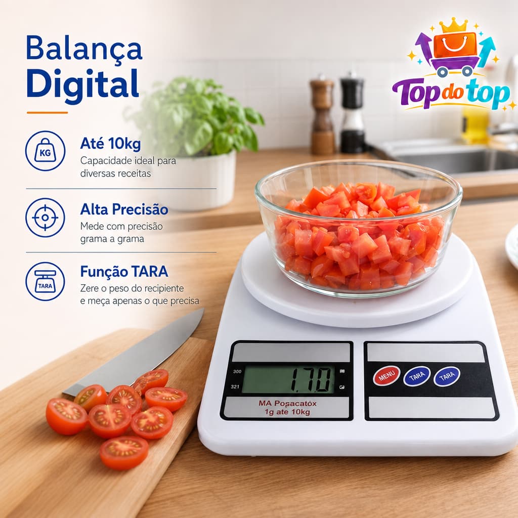 Balança Digital Cozinha 10kg Alta Precisão portátil Nutricional Dieta Fitness Treino Confeitaria🥗