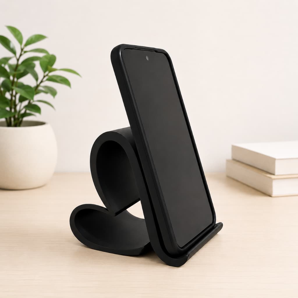 Suporte para Celular Preto Coração Porta Celular para Mesa Suporte Universal para Smartphone Decoração Minimalista