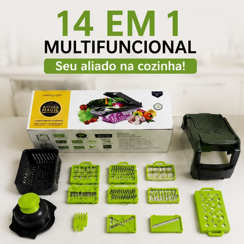 Fatiador Ralador 14 em 1 Profissional de Cozinha em Aço Inoxidável Multifuncional para Legumes Frutas e Verduras