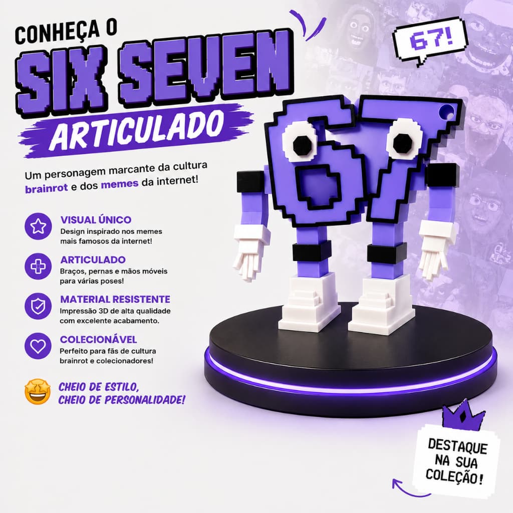Six Seven 67 Articulado Boneco Colecionavel Brinquedo Brainrot 67 Geek, Setup Gamer, Decoração Gamer, Action Figure